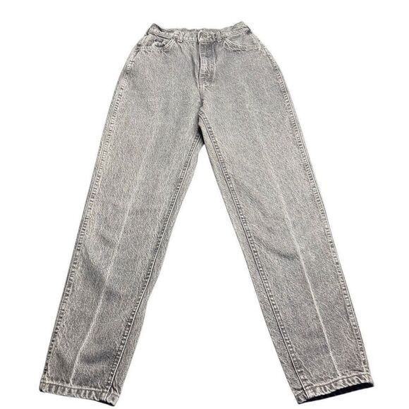 Vintage Lee Acid Wash Black Jeans Womens 8 Med Tapered High Rise - Picture 1 of 9